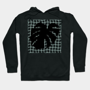 Monstera Deliciosa Leaf on Grid - Black on pastel teal green Hoodie